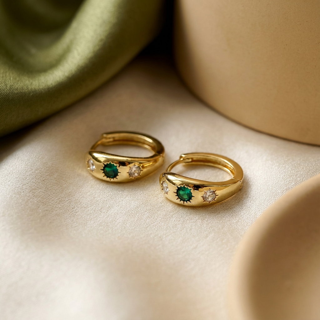 Verde Mini Huggie Hoops - view 3