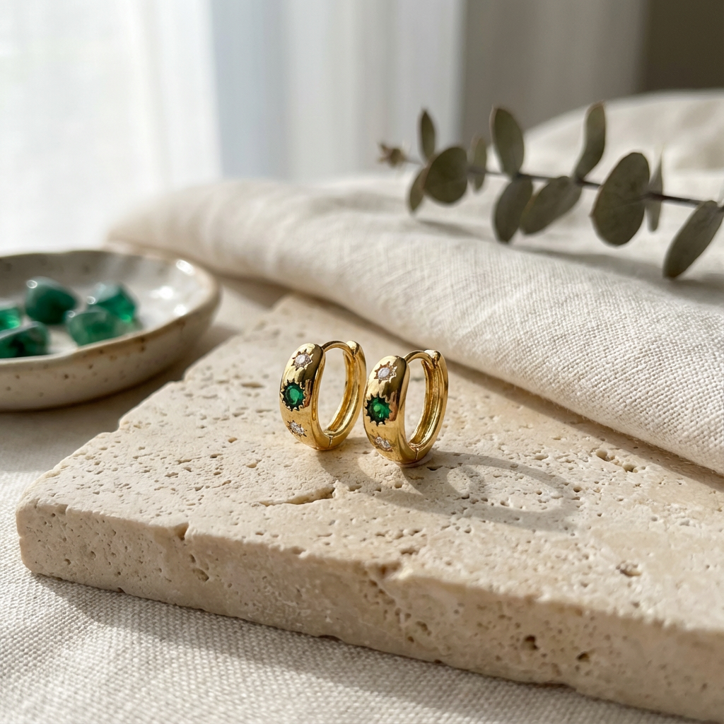 Verde Mini Huggie Hoops - view 4