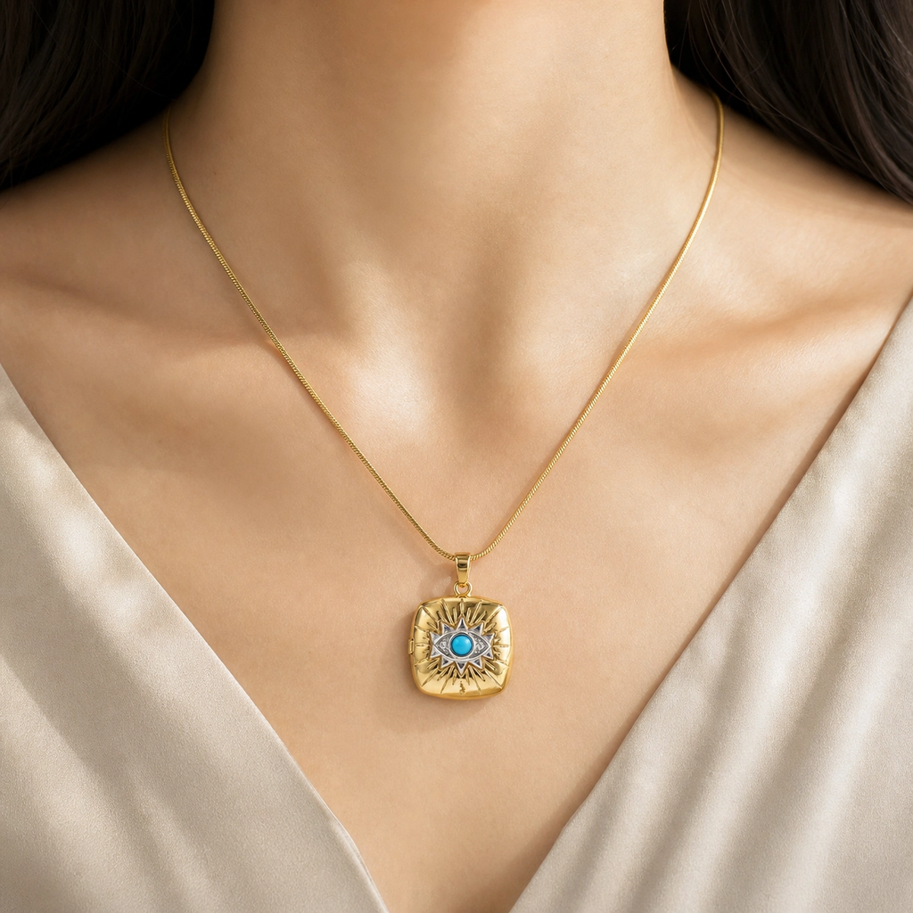 Nazar Sunburst Locket Necklace