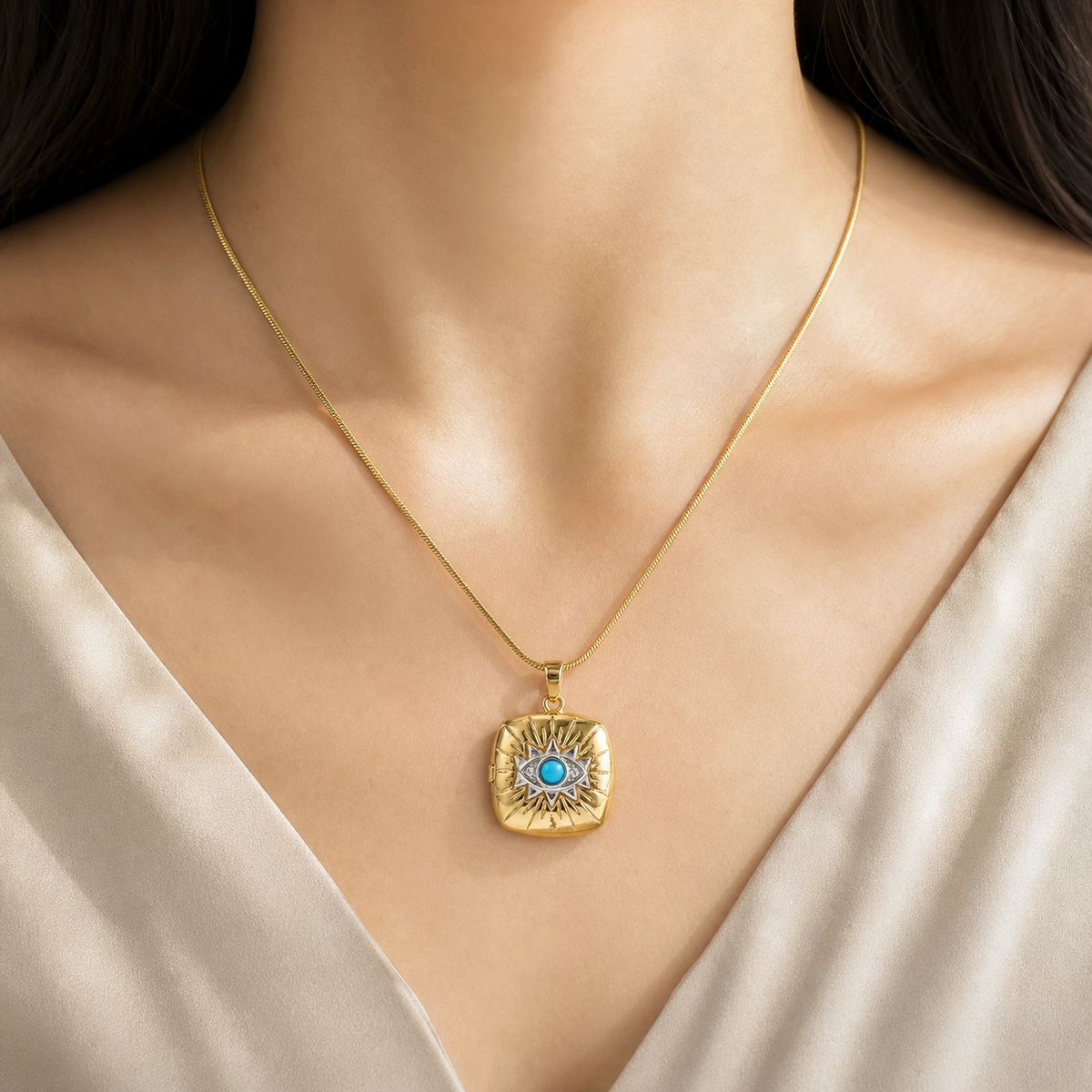 Nazar Sunburst Locket Necklace