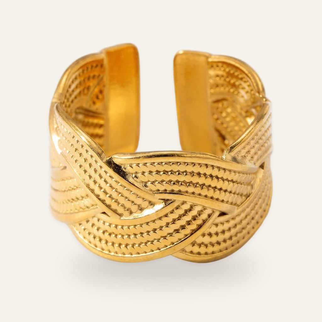 Veda Braided Open Ring – anti-tarnish gold-plated ring